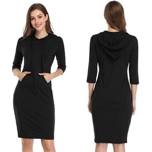 Hooded Casual Pullover Dress with Pockets XXL